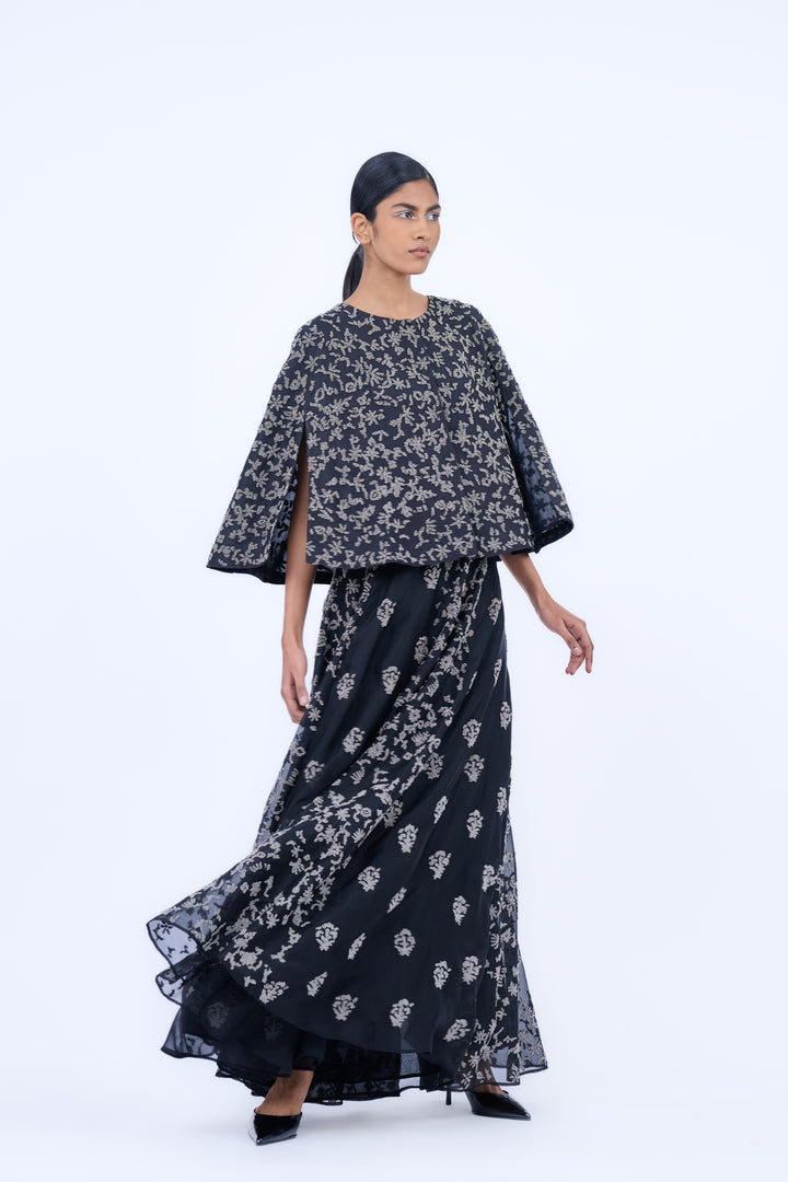 embroidered black cape