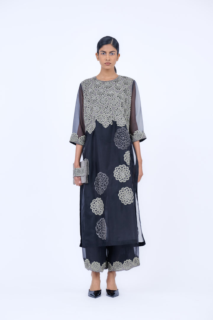 sheer placement embroidered kurta