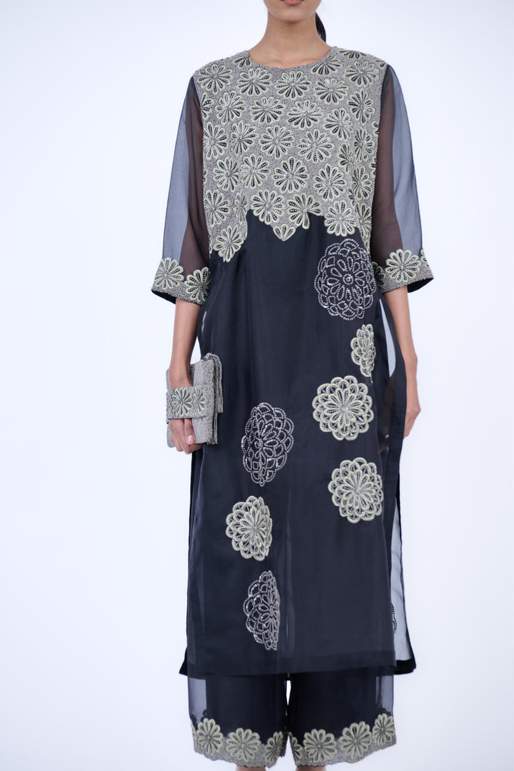 sheer placement embroidered kurta