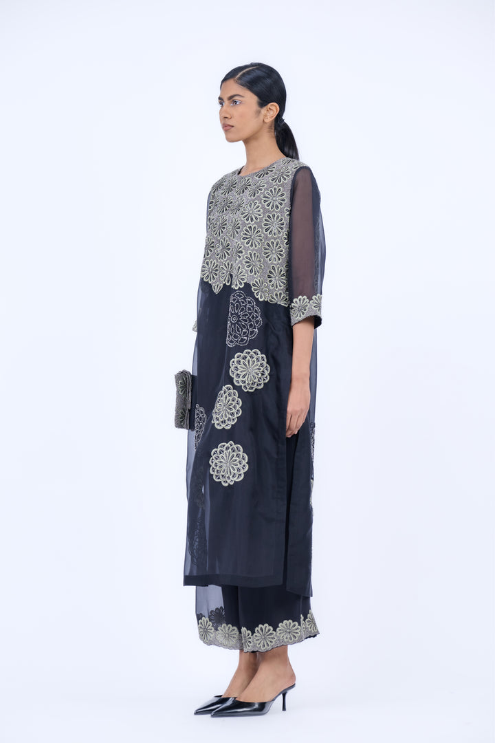 sheer placement embroidered kurta