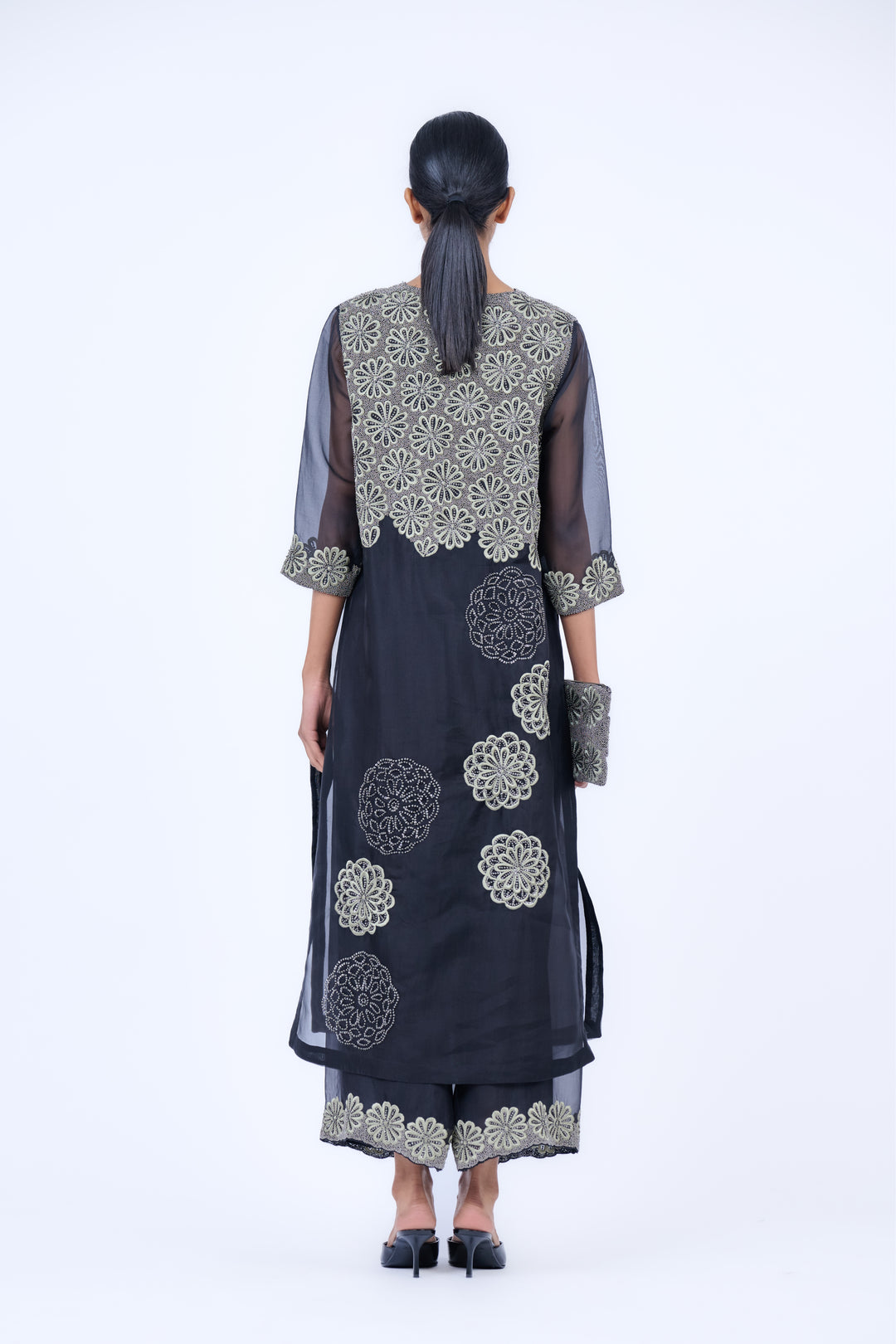 sheer placement embroidered kurta