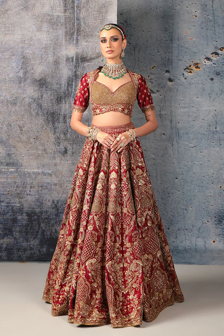 Zar-Rang Maroon Heavy Jaal Lehenga Set