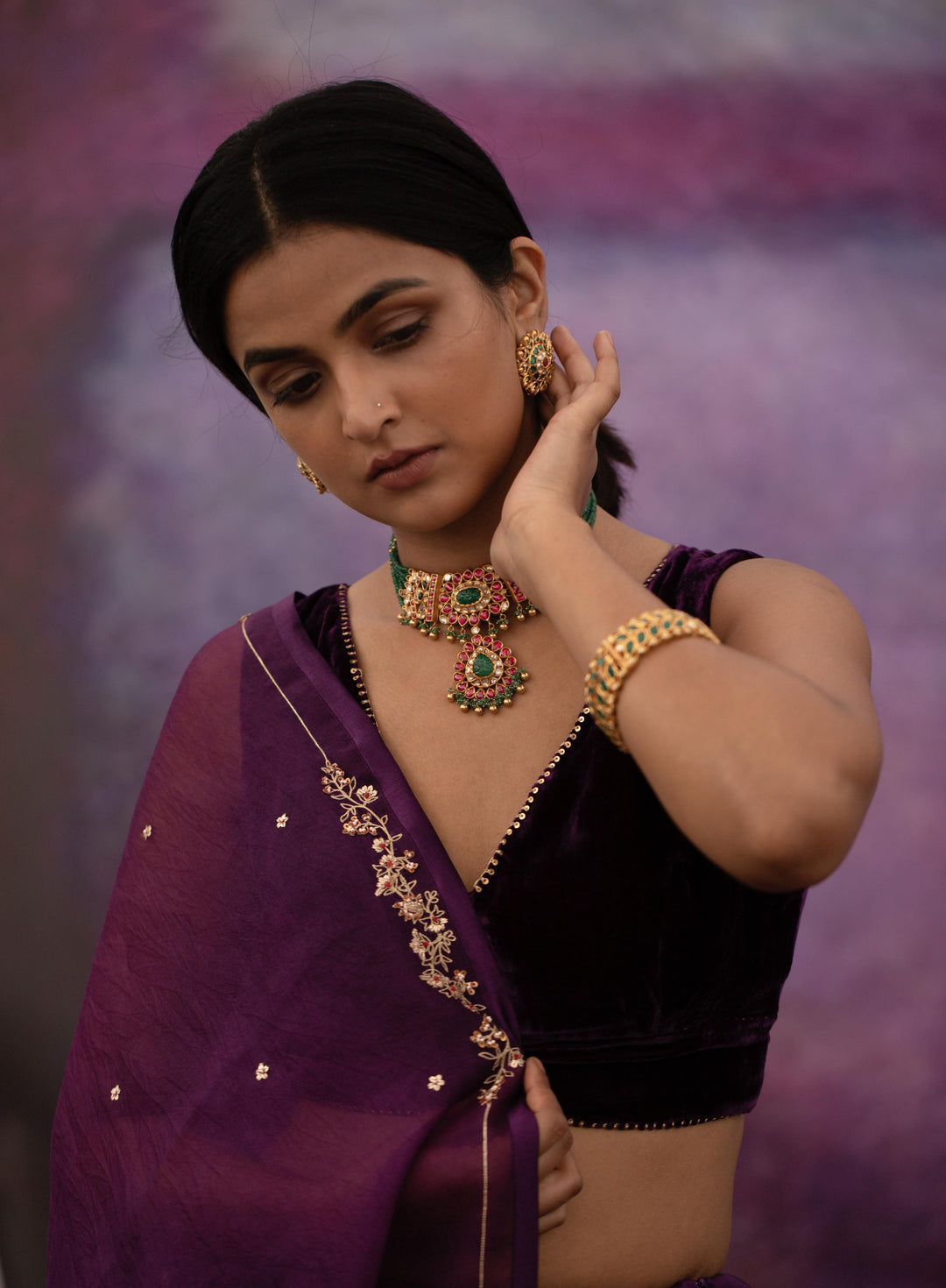 violet all over booti kalli lehenga set