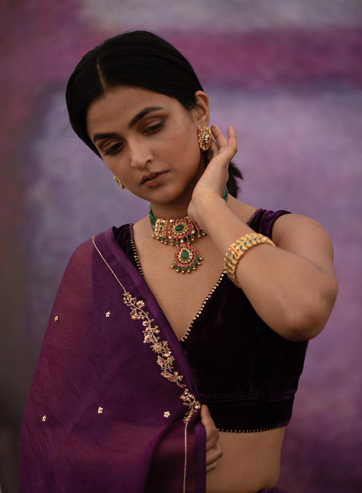 violet all over booti kalli lehenga set