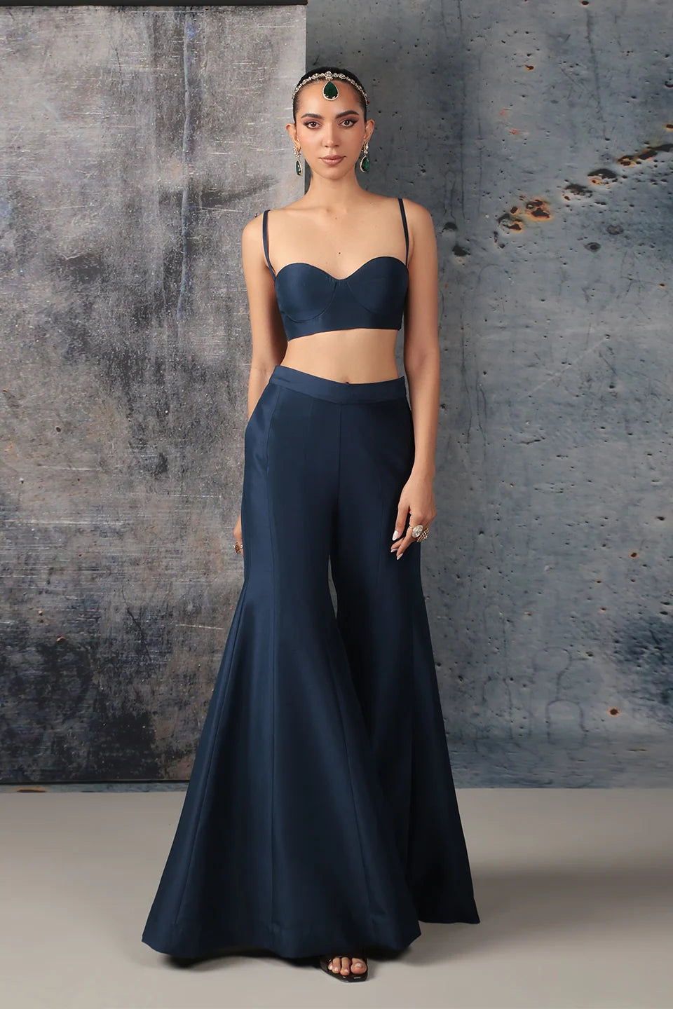 Zar-Rang Blue Long Jacket Set