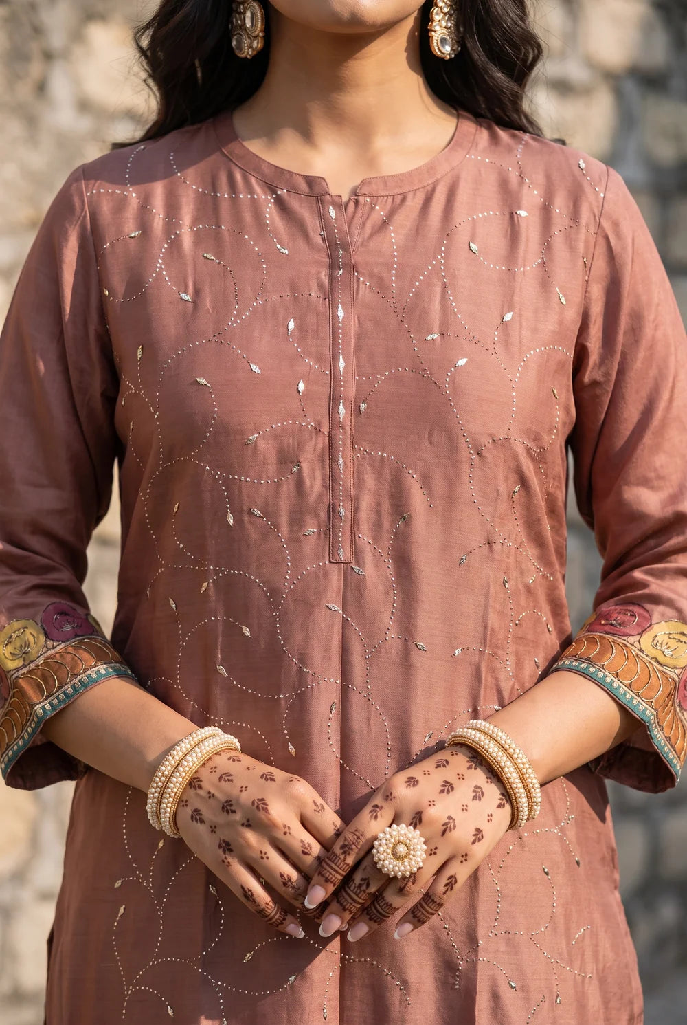 Yaira Mul Chadneri Kurta Set in Dusty Pink