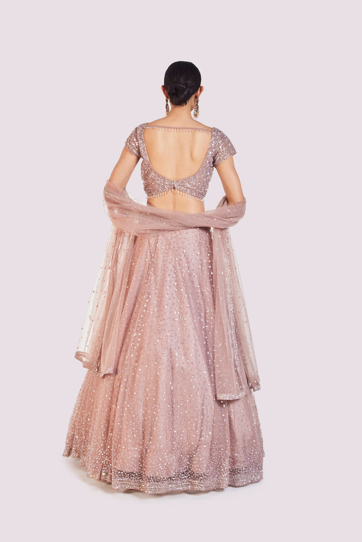 Dark Oyster Net Lehenga