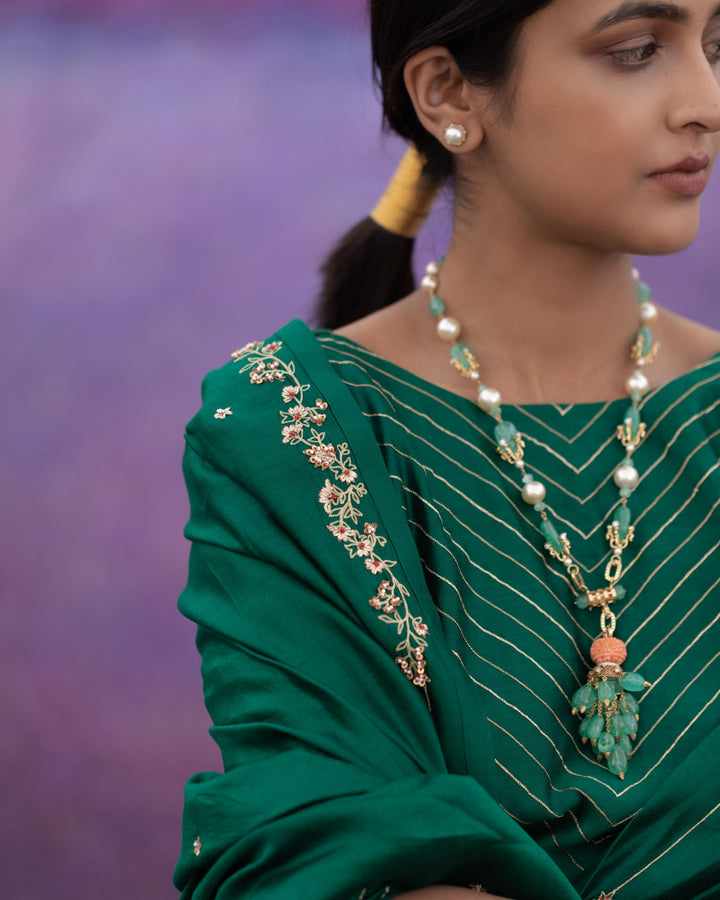 green signature style border hand embroidered Saree With blouse