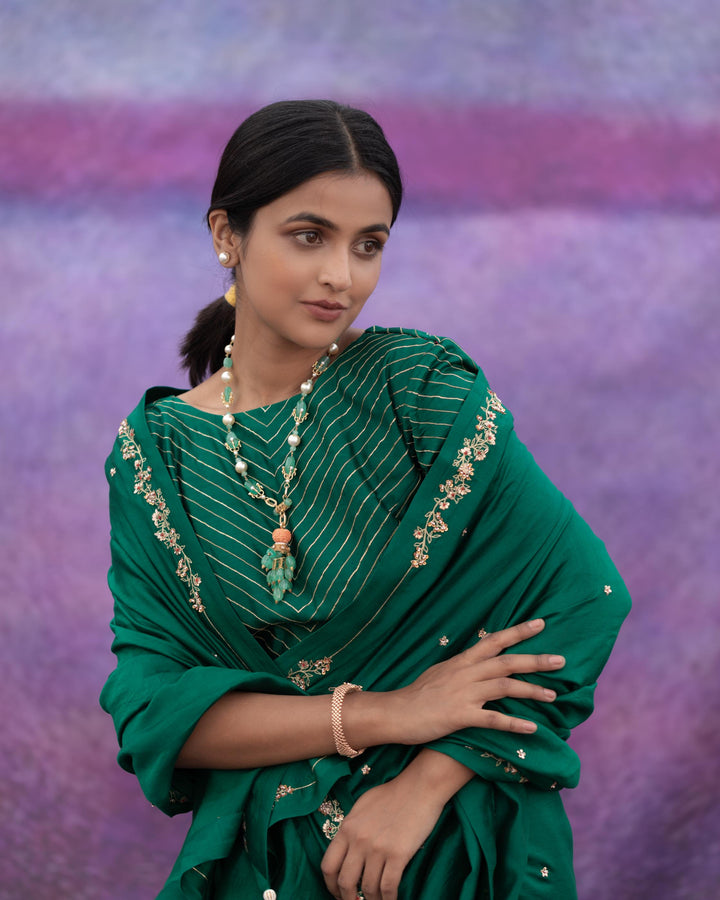 green signature style border hand embroidered Saree With blouse