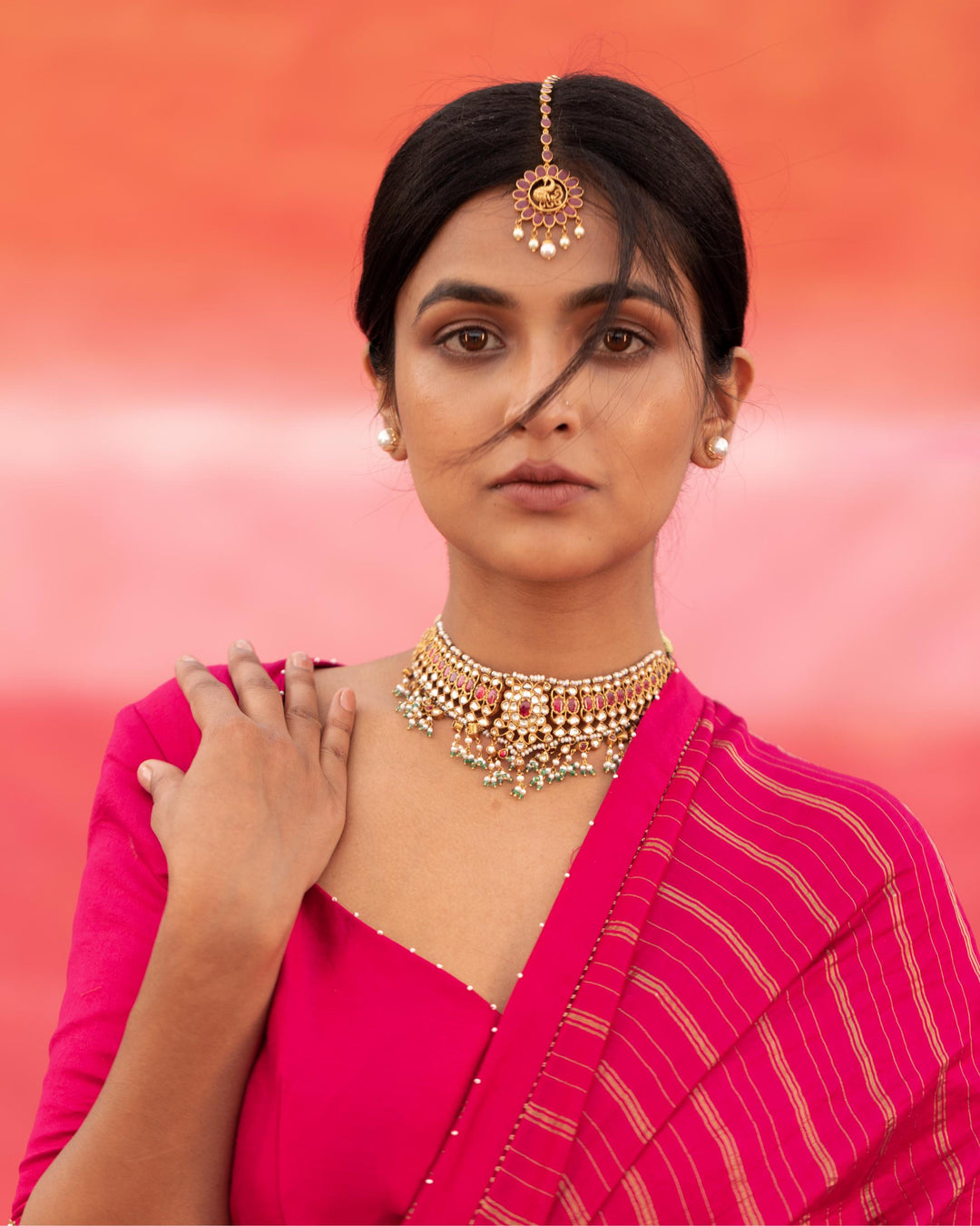 pink strip silk saree with blouse