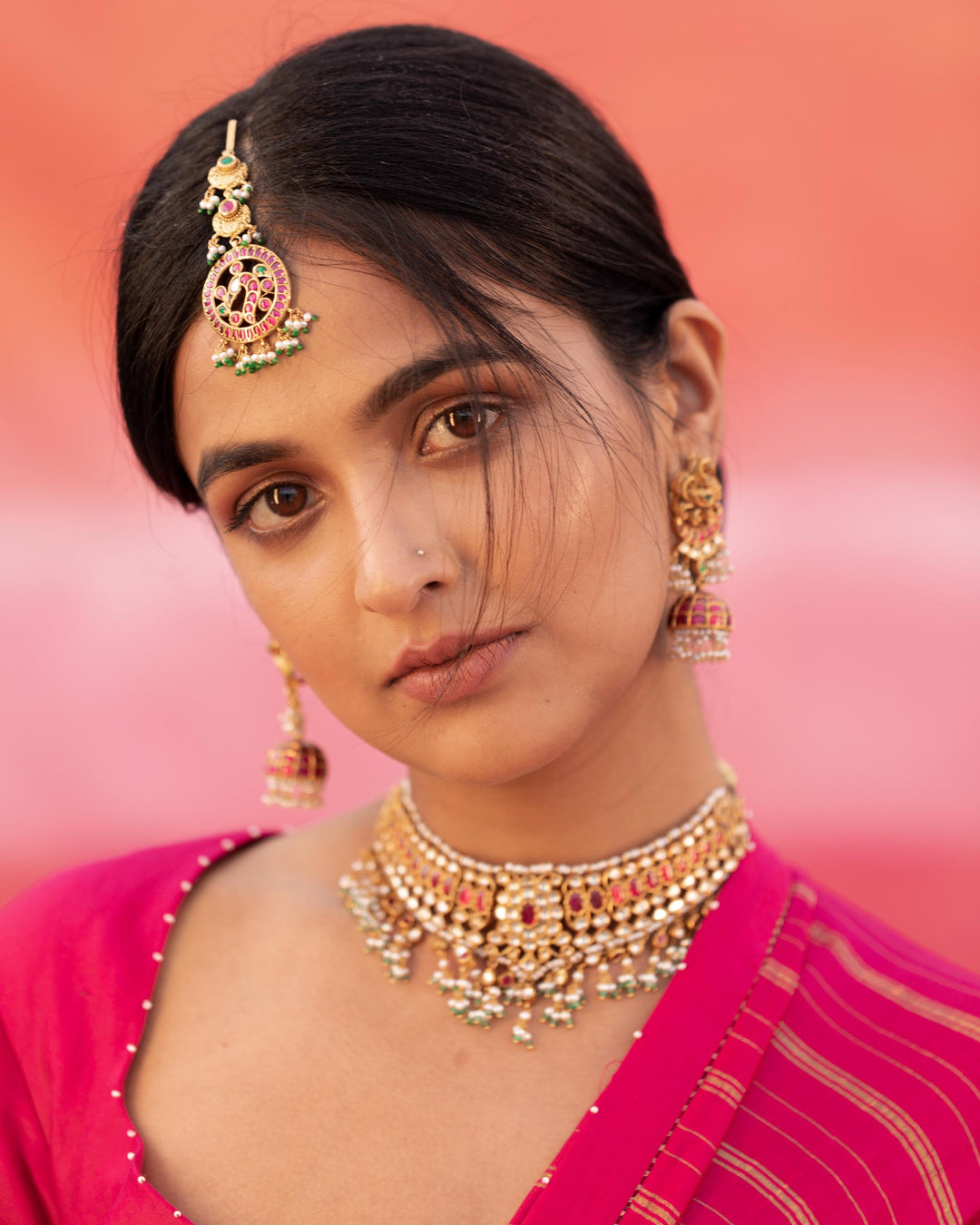 pink strip silk saree with blouse