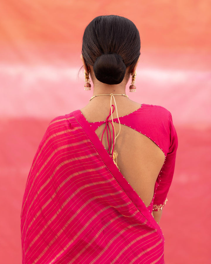 pink strip silk saree with blouse