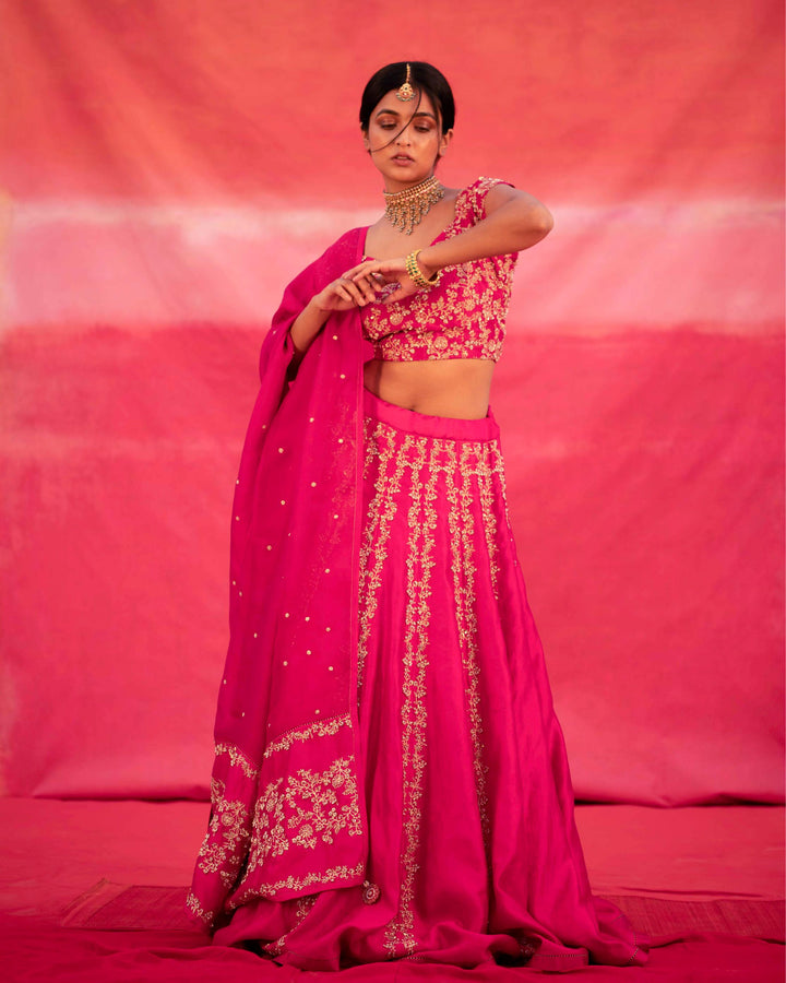 pink hand embroidered kalli lehenga set