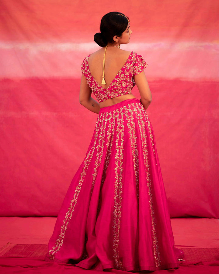 pink hand embroidered kalli lehenga set