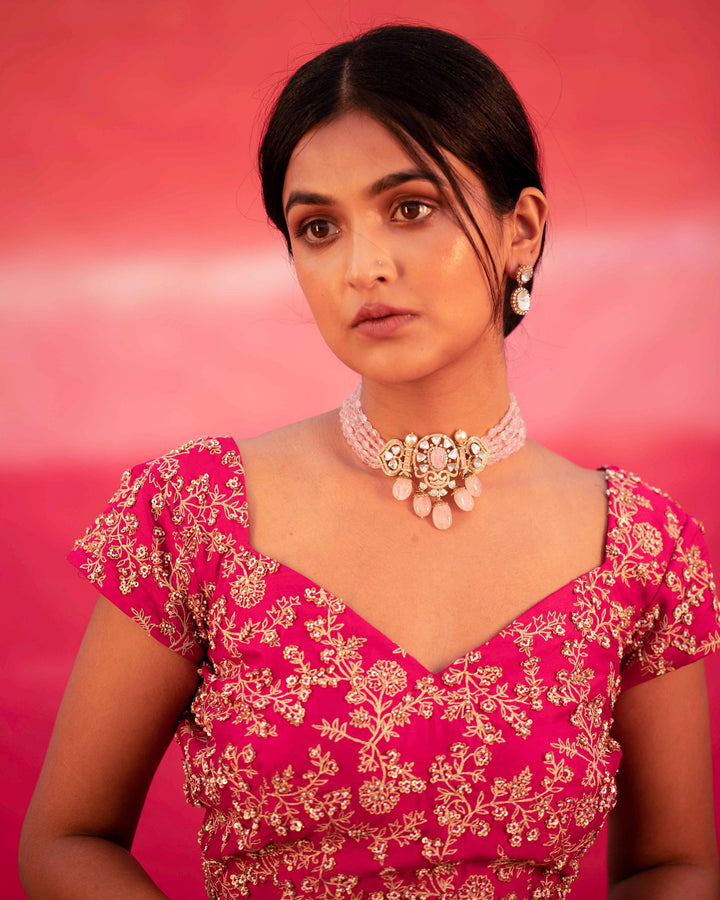 pink hand embroidered kalli lehenga set