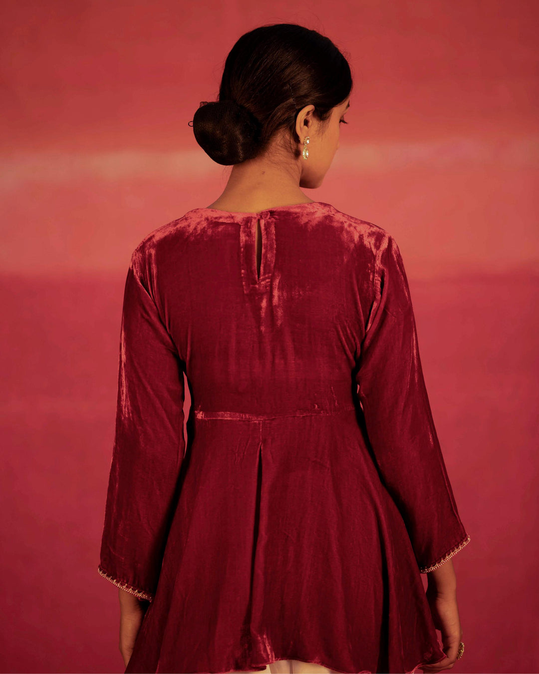 red yoke hand embroidered peplum and dhoti pant
