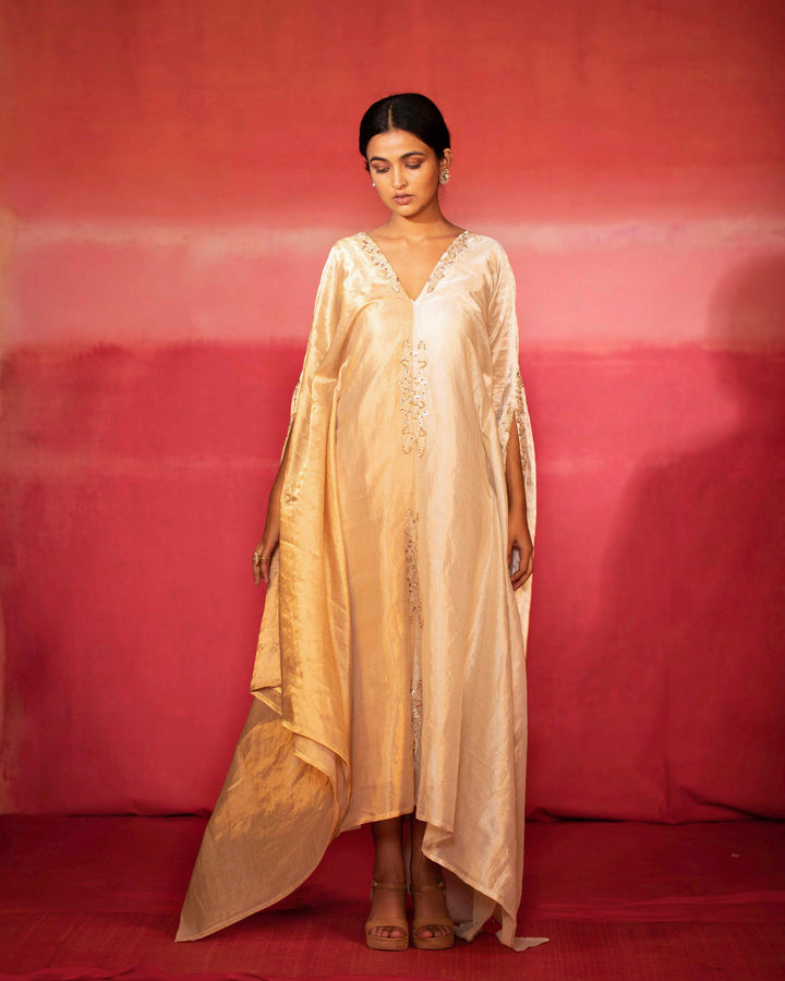 half and half metallic hand embroidered kaftan