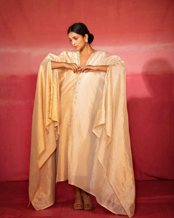 half and half metallic hand embroidered kaftan