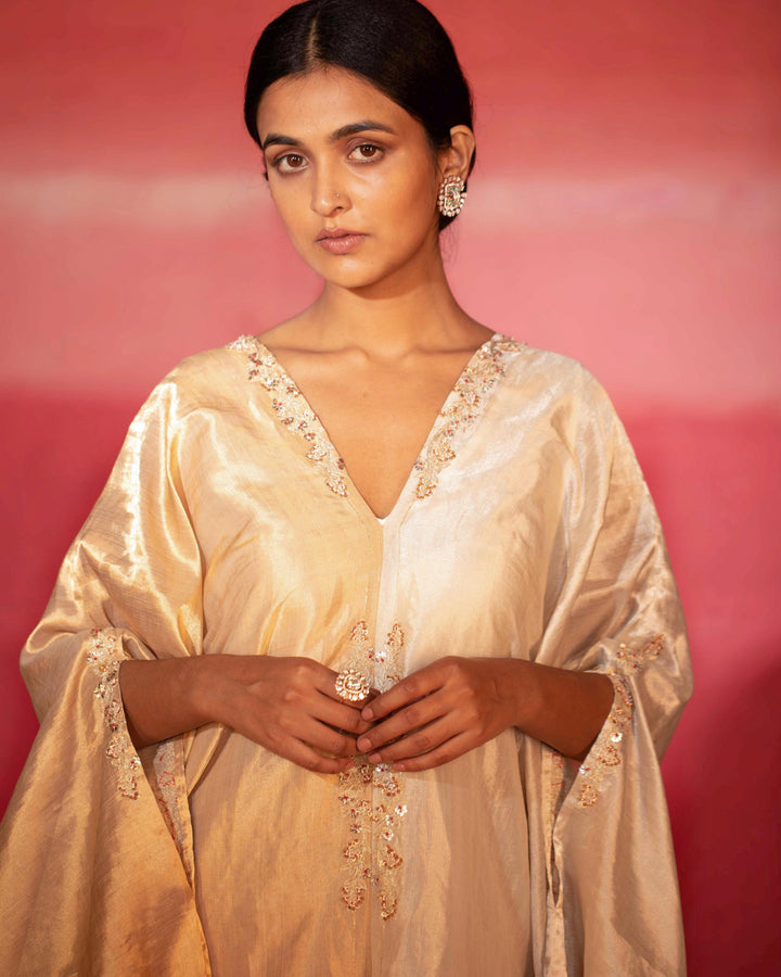 half and half metallic hand embroidered kaftan