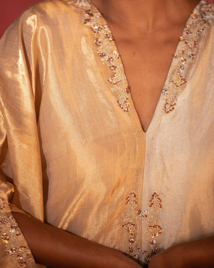 half and half metallic hand embroidered kaftan