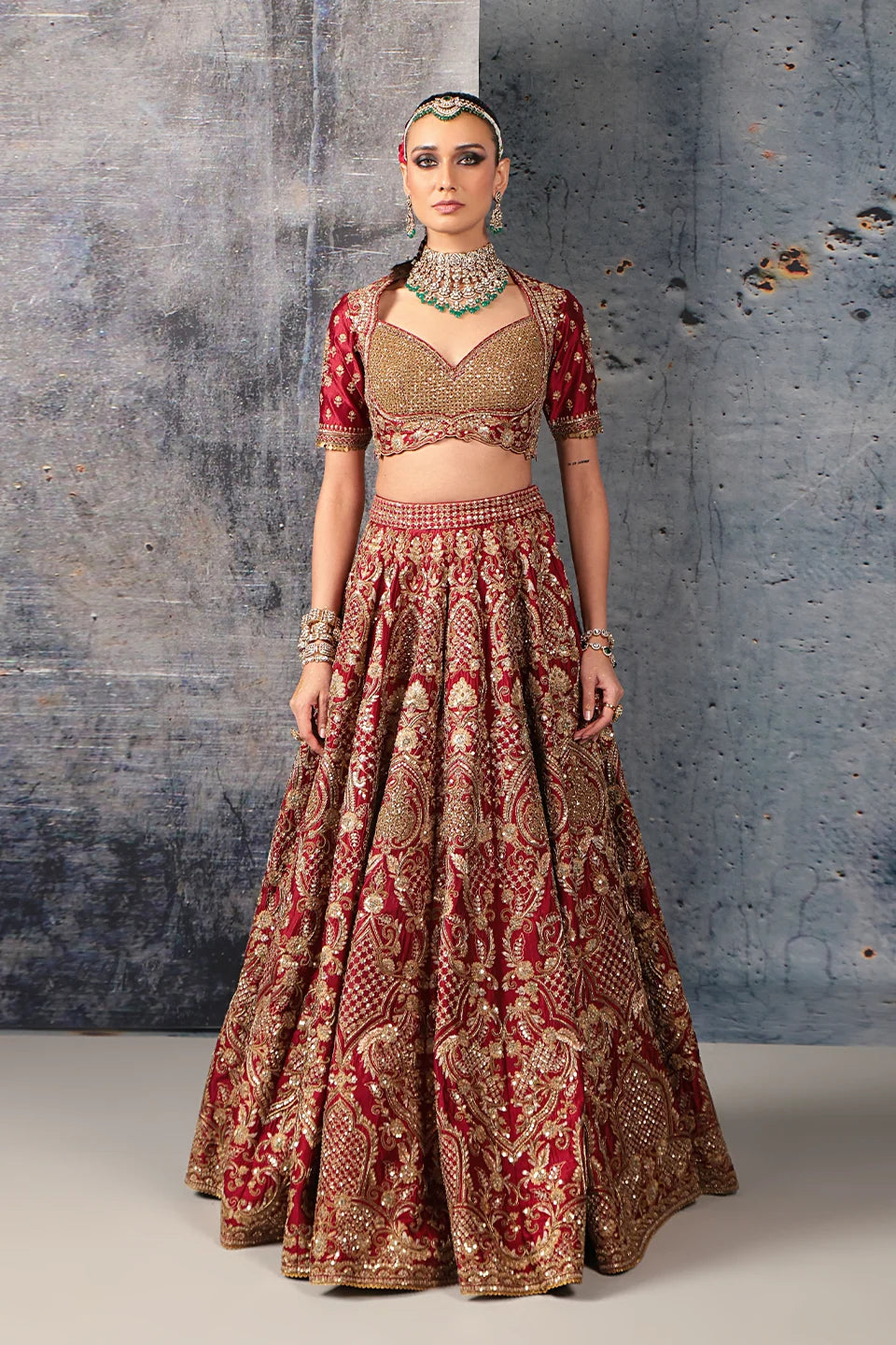 Zar-Rang Maroon Heavy Jaal Lehenga Set