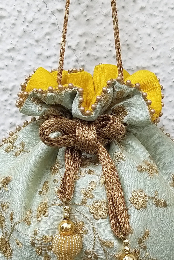 Aqua Sequin Embroidered Potli Bag