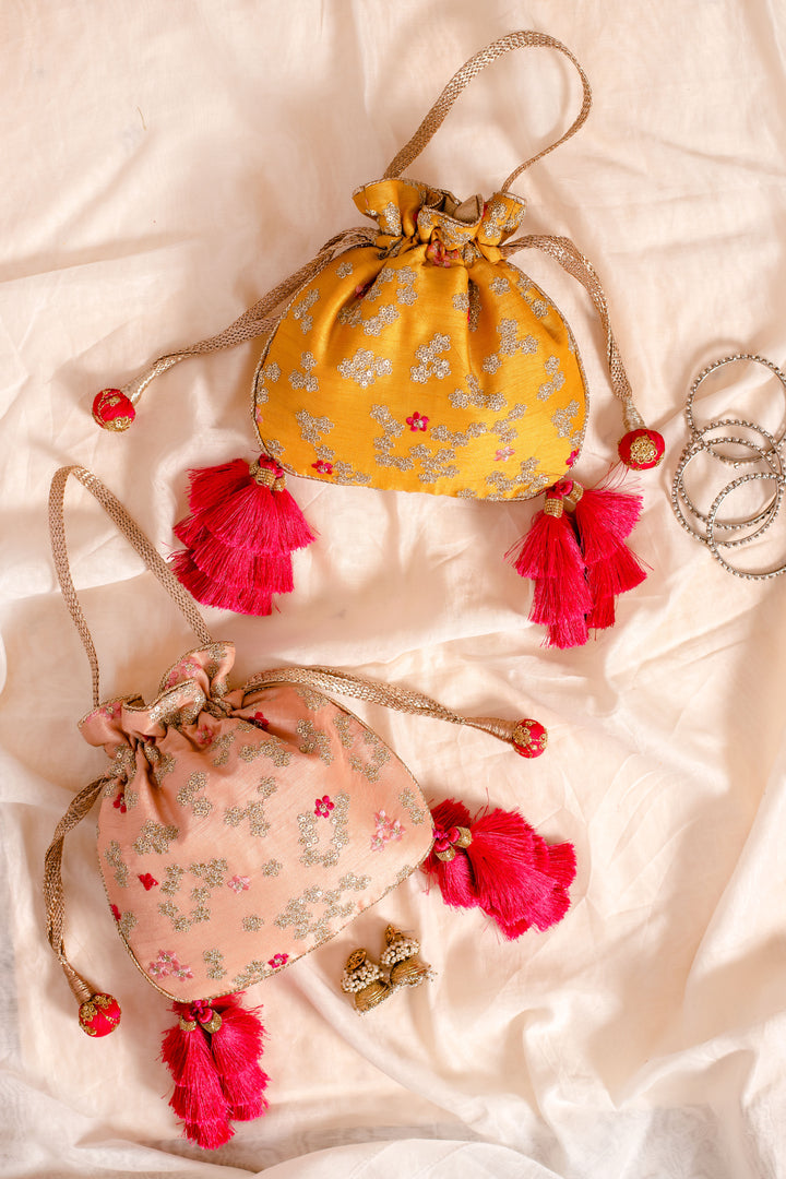 Azalea Yellow And Hot Pink Tassle Potli Bag