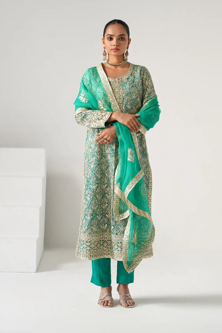 Dilruba - Long Kurta Set - Aqua