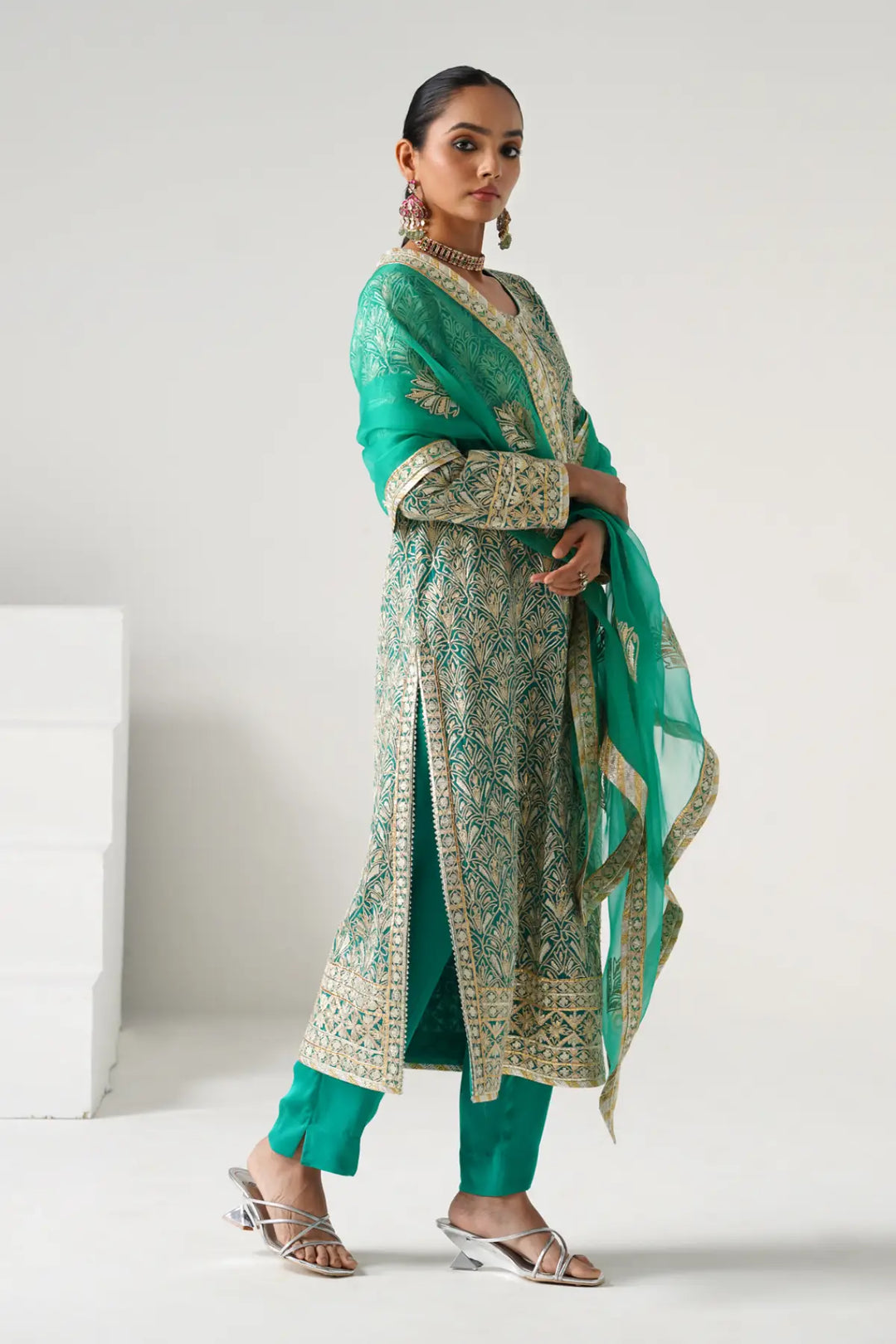 Dilruba - Long Kurta Set - Aqua