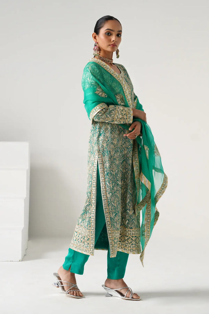 Dilruba - Long Kurta Set - Aqua