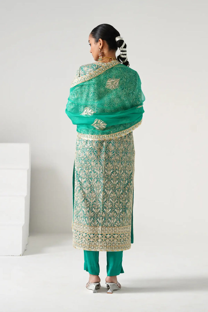 Dilruba - Long Kurta Set - Aqua