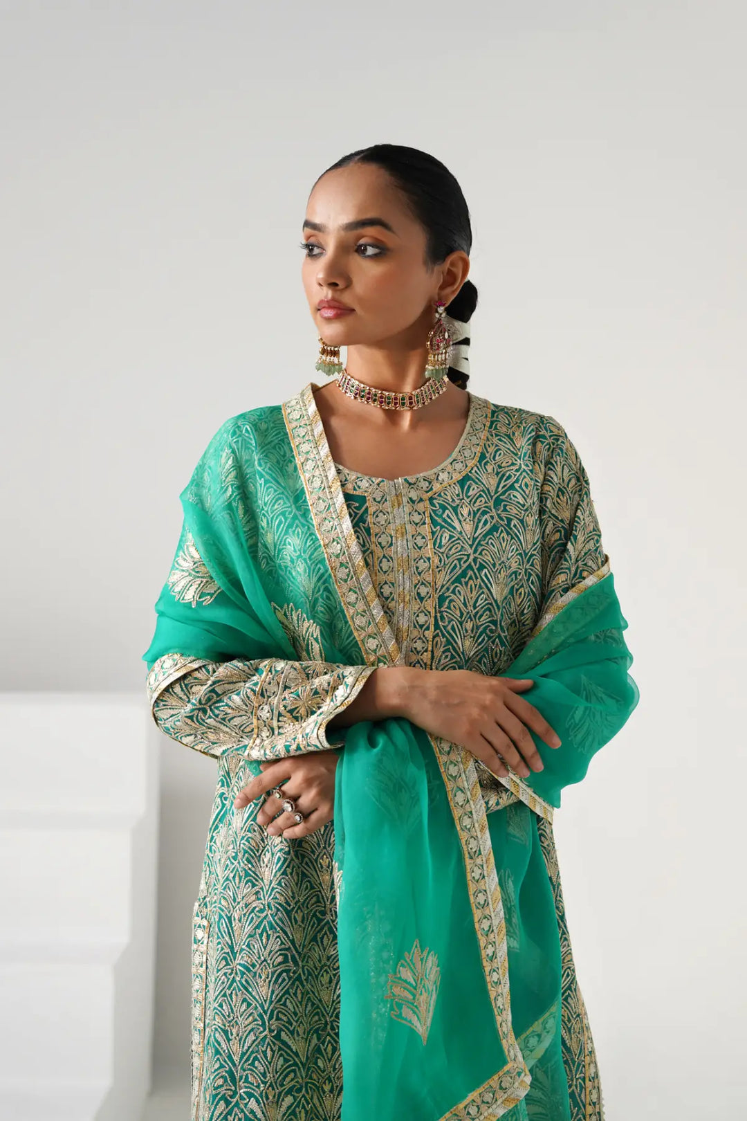 Dilruba - Long Kurta Set - Aqua