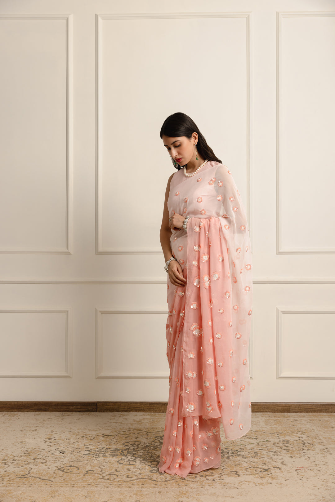 anastasia blush pink ombre chiffon saree