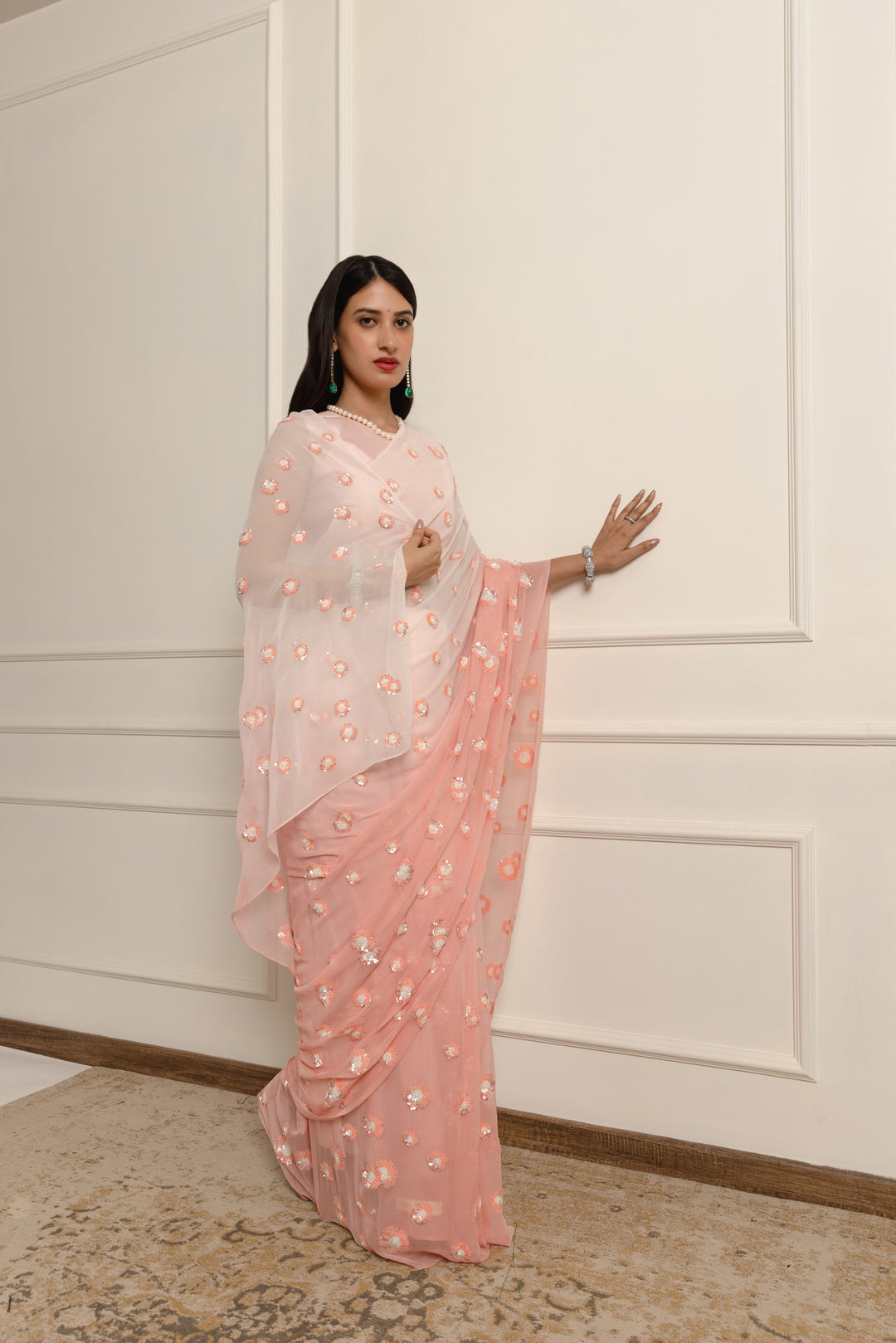 anastasia blush pink ombre chiffon saree