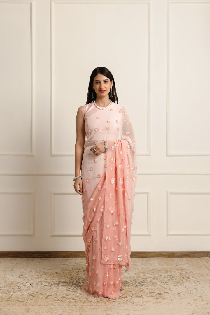 anastasia blush pink ombre chiffon saree