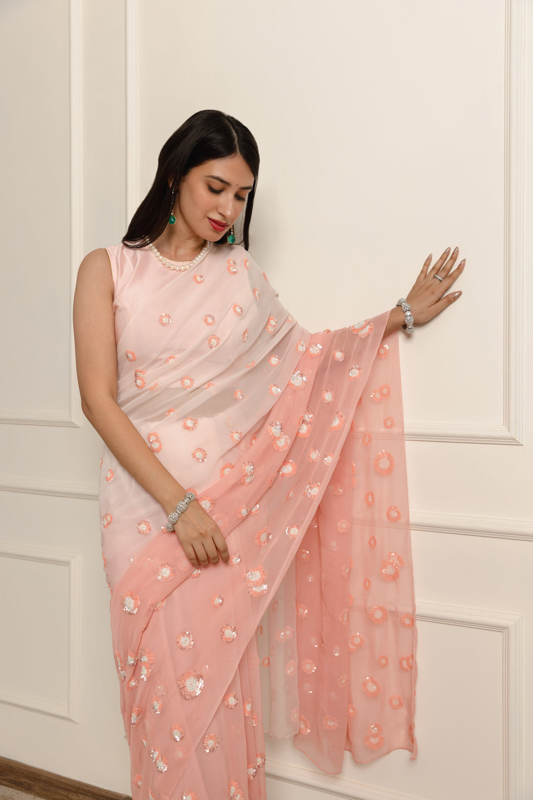 anastasia blush pink ombre chiffon saree