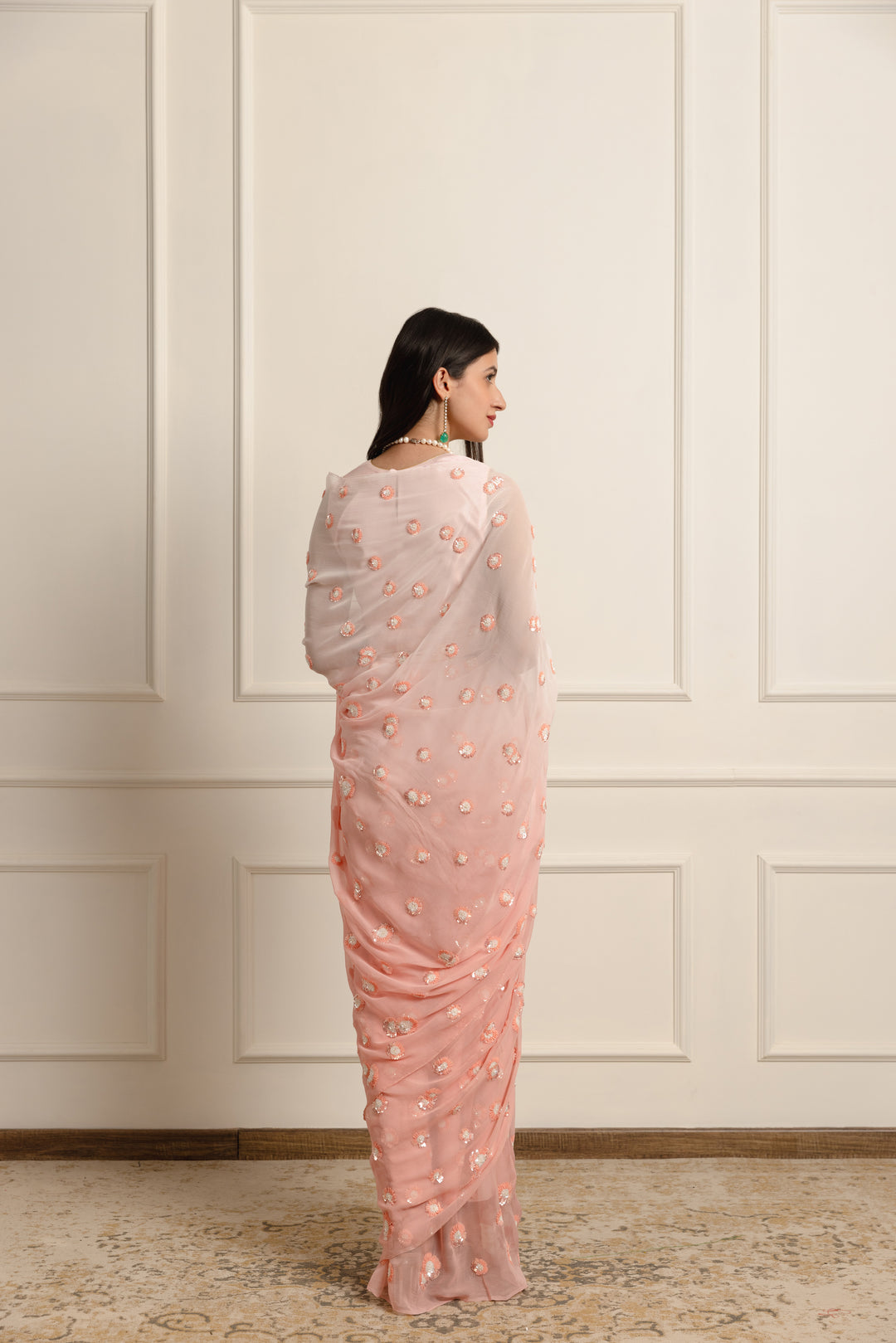 anastasia blush pink ombre chiffon saree