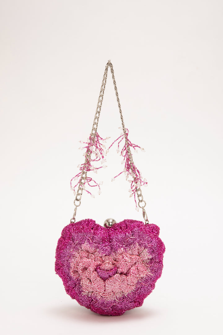 isa beaded heart clutch - rose