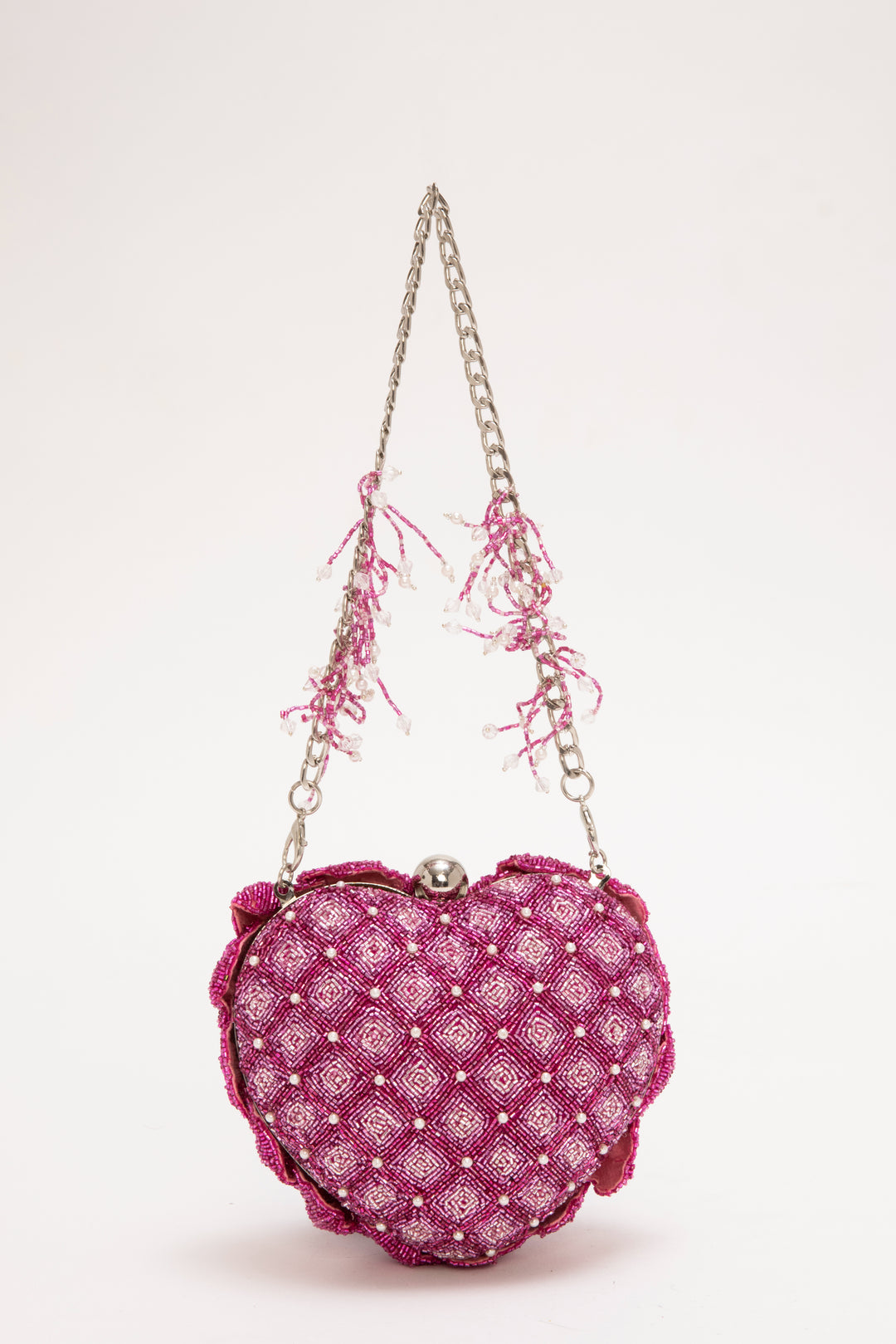 isa beaded heart clutch - rose