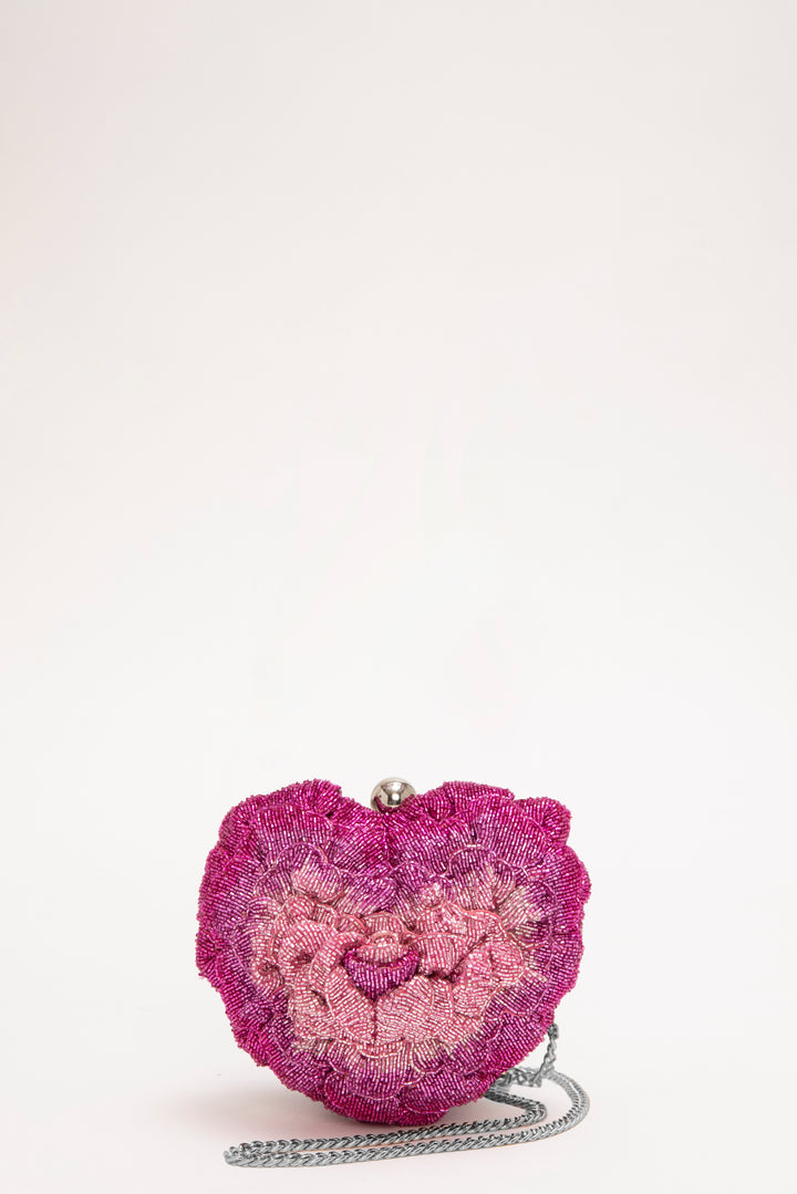 isa beaded heart clutch - rose