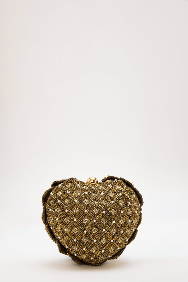 sa beaded heart clutch - vintage gold