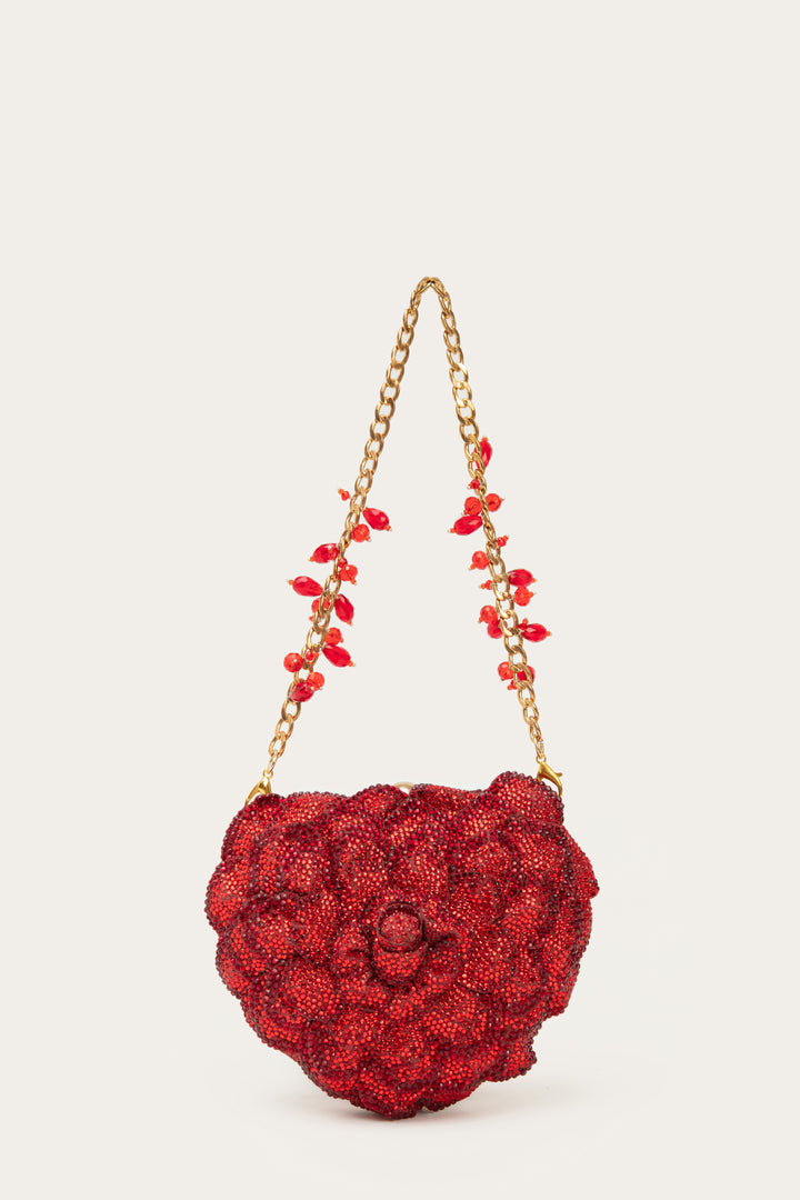 isa crystal heart clutch - red