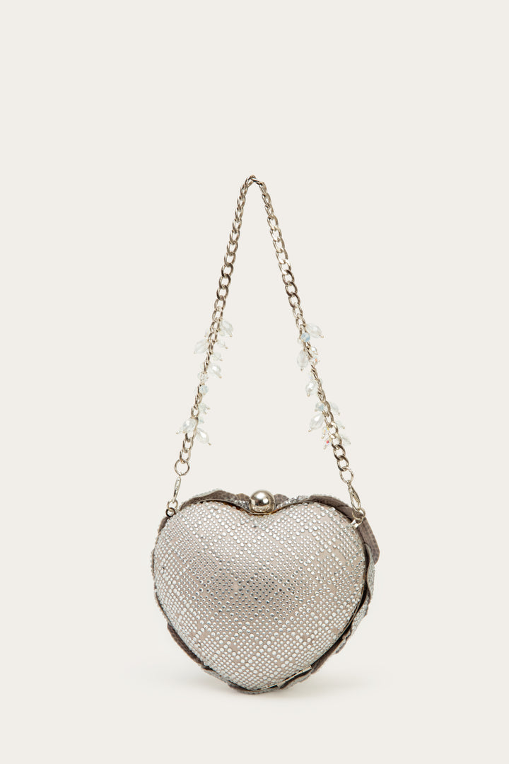 isa crystal heart clutch - silver