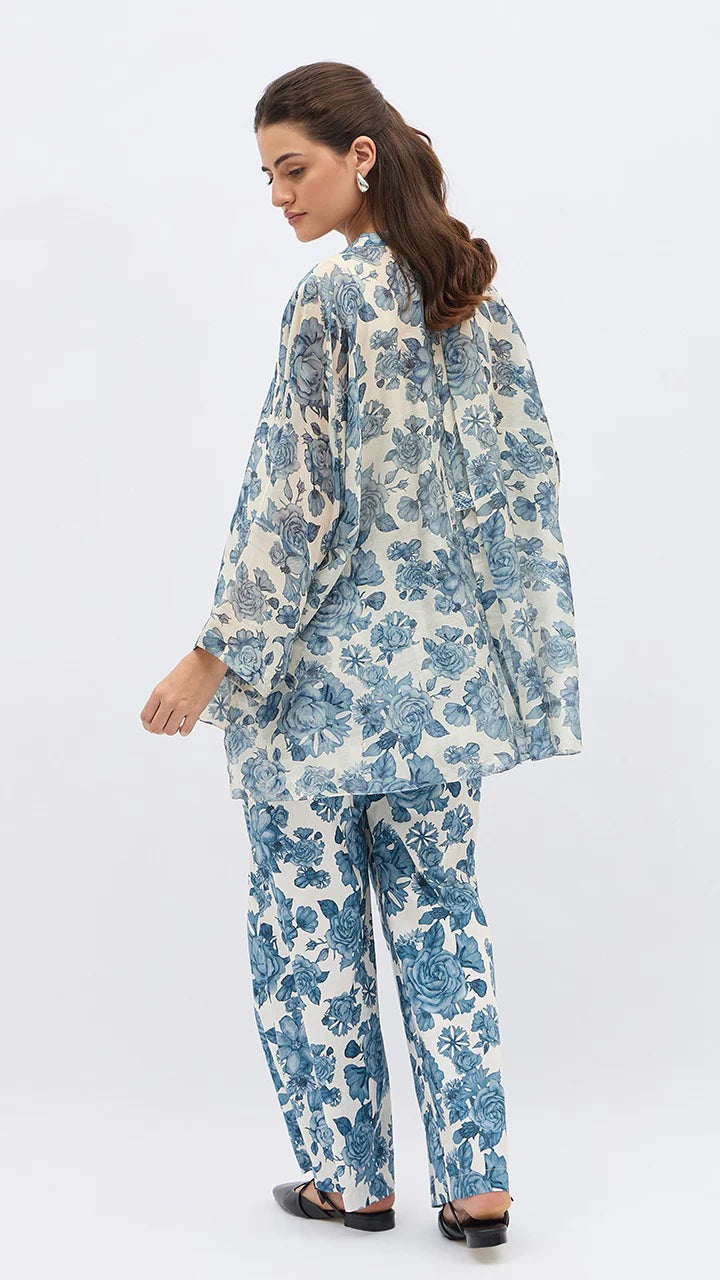 Blue Blossom Flower Namah Tunic With Same Print Pants