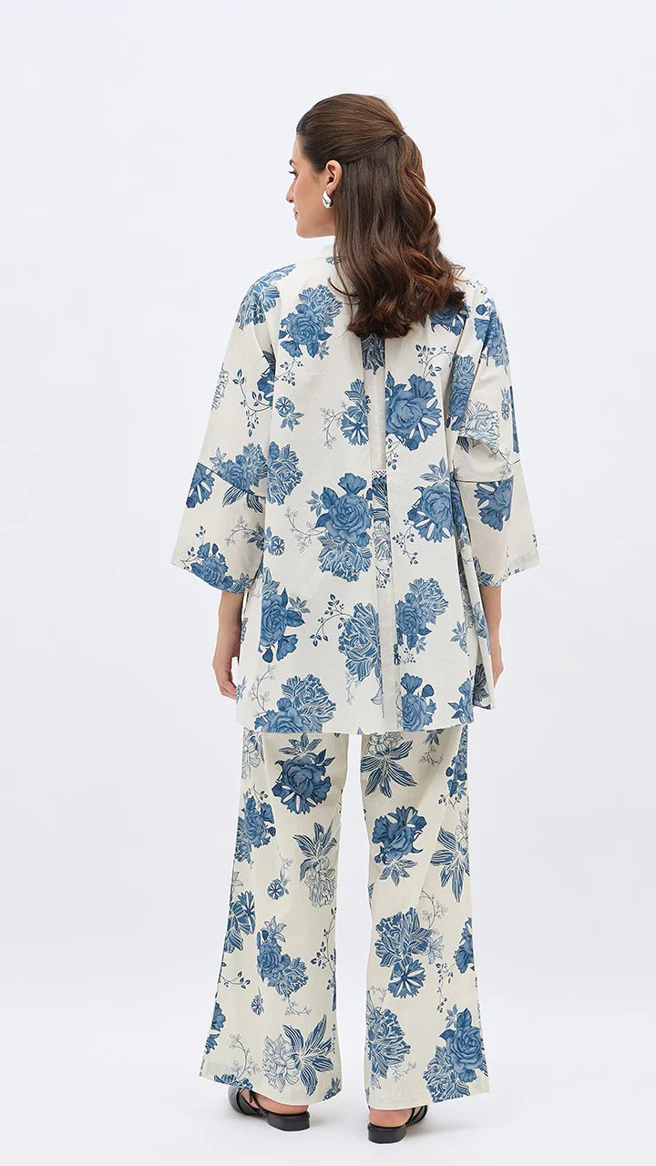 Blue Flower Lime Jaal Namah Tunic With Same Print Pants