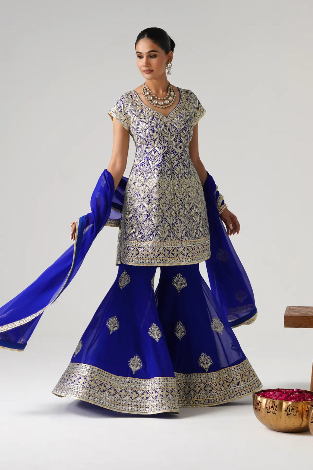 Dilruba - Short Kurta Sharara Set - Blue