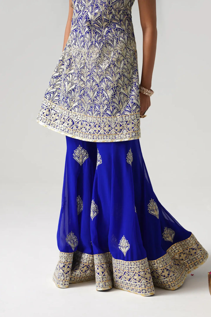 Dilruba - Short Kurta Sharara Set - Blue