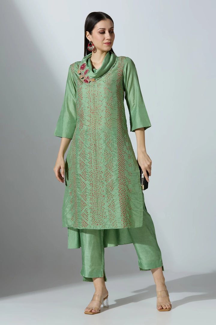 Green Organza Kurta Set With Pant