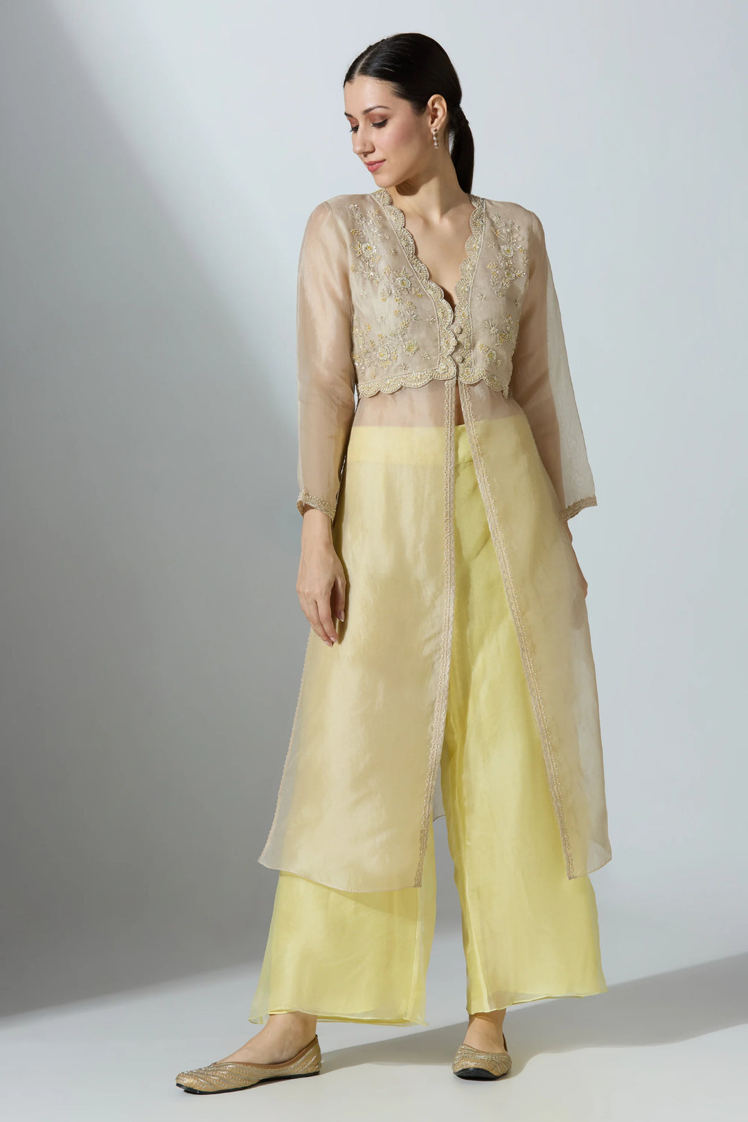 White Naira Organza Kurta With Pant