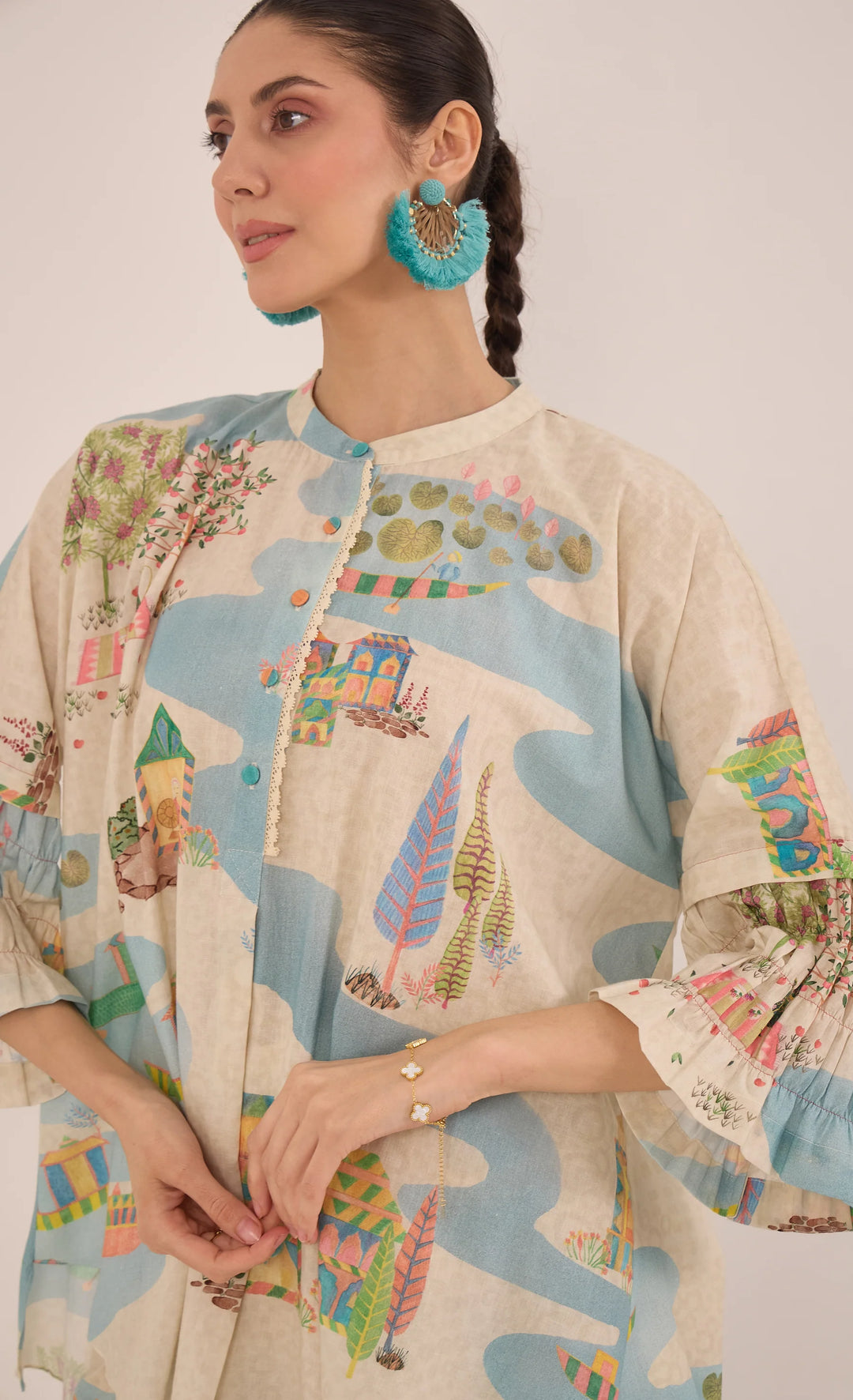 Safar: Cotton Namah Tunic With Boat Pants Co-ord Set